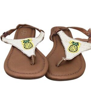 Sugar Womans 7.5 Tropical Pineapple Embroidered Print Thong Sandals Beach Summer